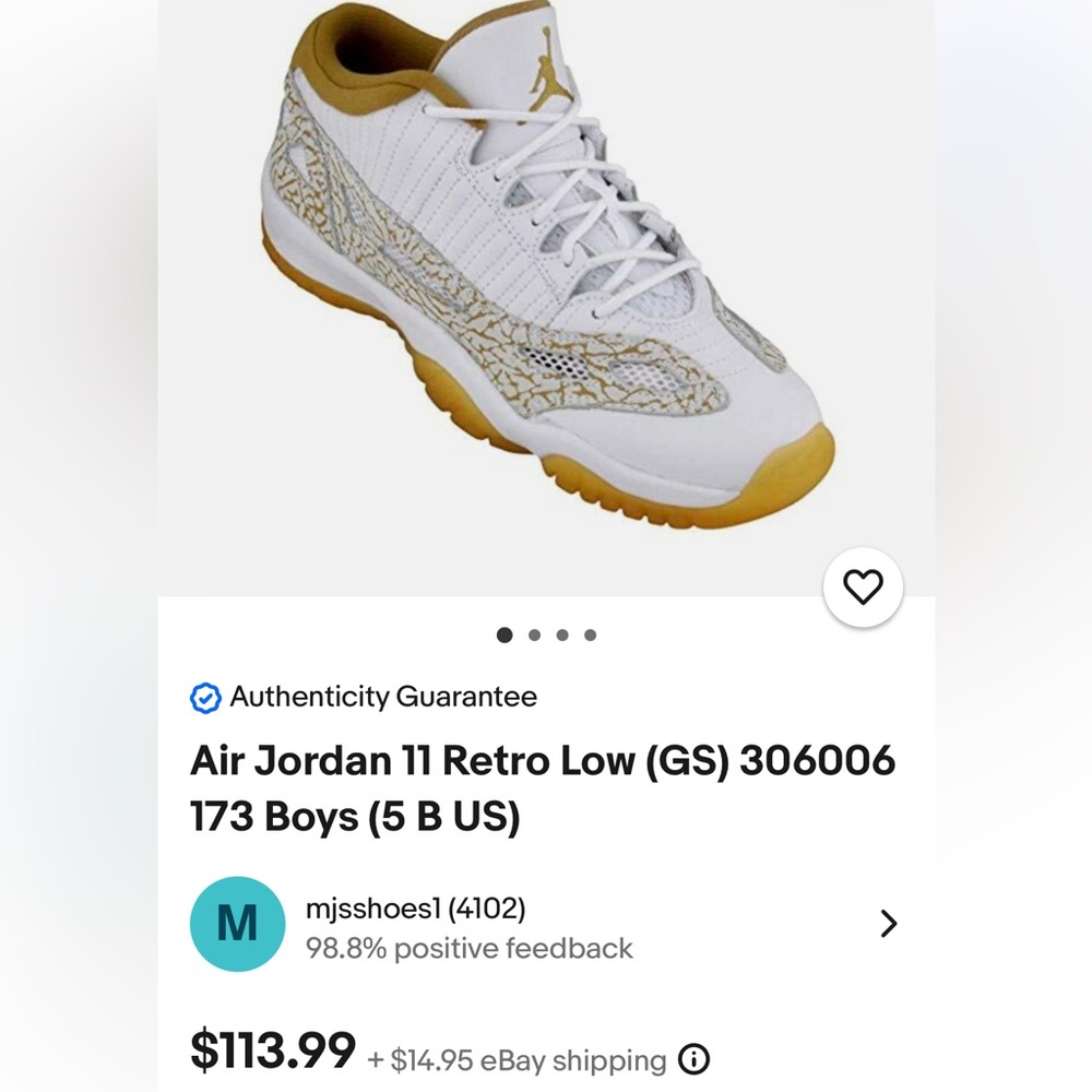 Jordan 11 Retro Low Kids Sneakers - White and Gold